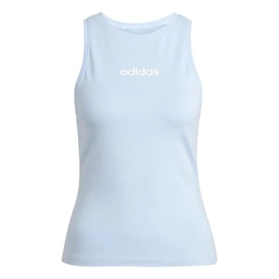 Image of adidas Women&#039;s Essentials Linear Slim Cotton Tank, Glow Blue/White, L