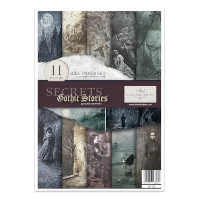 Image of ITD Collection Rice Paper Creative Set, A4, for Decoupage, Sheets 29.7 x 21 cm, Multi Coloured (Secrets Gothic Stories)