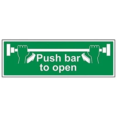 Image of V Safety Push Bar To Open Door Sign 600mm x 200mm Self Adhesive Vinyl