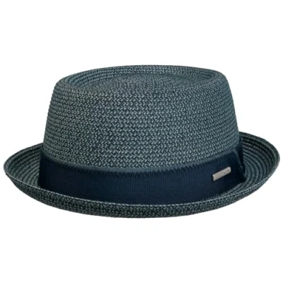 Image of Stetson Ruviano Pork Pie Straw Hat Women/Men Summer with Grosgrain Band Spring XL (60 61 cm) Navy