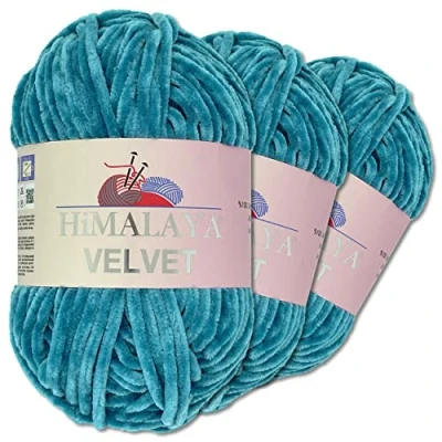 Image of Wohnkult Himalaya 3 x 100 g Velvet Dolphin Wool, 40 Colours to Choose From, Chenille Knitting Yarn, Fleece Shiny Accessory, Clothing, Blankets (90041 Pacific Blue)