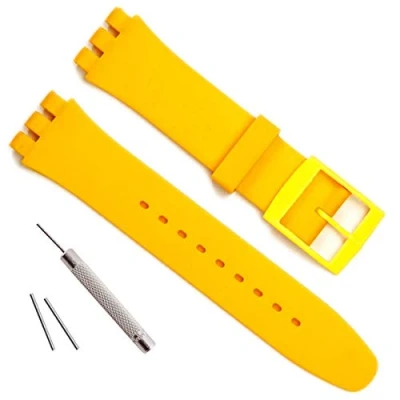 Image of Waterproof Silicone Rubber Watch Strap Band for Swatch (17mm 19mm 20mm) (19mm, Canary)