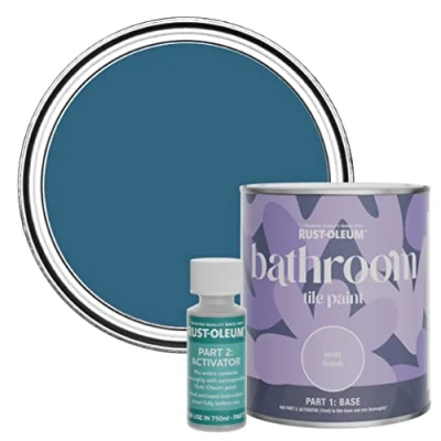 Image of Rust Oleum Blue Water Resistant Bathroom Tile Paint in Matt Finish Cobalt 750ml