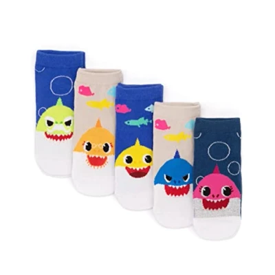 Image of Baby Shark Socks 5 Pack Kids Girls Boys Children Cream Blue Mommy Daddy Grandma Grandpa Family Song Footwear Accessories