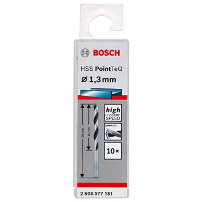 Image of Bosch Professional 10 Piece PointTeQ HSS Twist Drill Bit (for Metal, 1.3 x 16 38 mm, Driver Accessories)