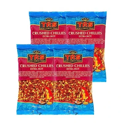 Image of TRS Chilli Crushed extra hot 100G Dried Flakes Red Seasoning Pepper Used For Pickles Indian Origin (Pack of 4)