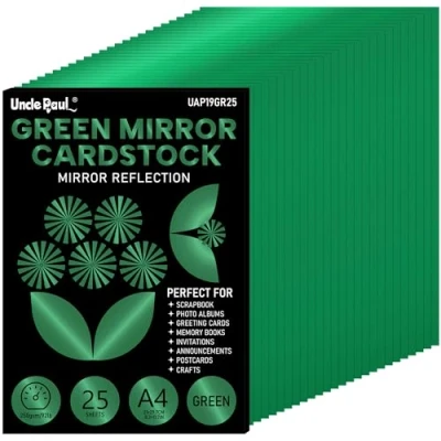 Image of A4 Christmas Green Mirror Cardstock 25 Sheets, 250gsm/92lb Foil Laminate Reflective Card Paper for Crafts Decoration UAP19GR25