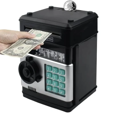 Image of HUSAN Electronic Money Bank, Password Piggy Bank Mini ATM Cash Coin Box for Kids, Best Birthday Toy Children, Boys &amp; Girls (Black)