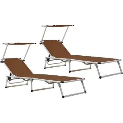 Image of vidaXL Folding Sun Loungers with Roof 2 pcs Aluminium&amp;Textilene Brown