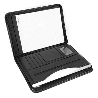 Image of A4 Portfolio Folder, PU Leather Conference Folder Zipped Business Travel Document with Pockets and Card Holders for Interview, 13.38 x 9.84 0.79in, Black