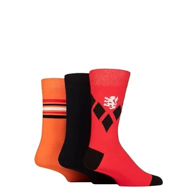 Image of Mens 3 Pair Pringle Cotton and Recycled Polyester Patterned Socks Large Diamonds Red 7 11