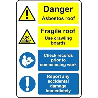 Image of Danger Asbestos roof use Crawling Boards Safety Sign 1mm Plastic (300mm x 200mm)