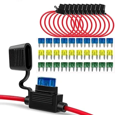 Image of GTIWUNG 10PCS 12AWG Inline Wiring Harness, Small Assorted Fuses with Fuse Holders, Blade Car Assortment Kit, ATC/ATO Automotive Holder Plug Socket