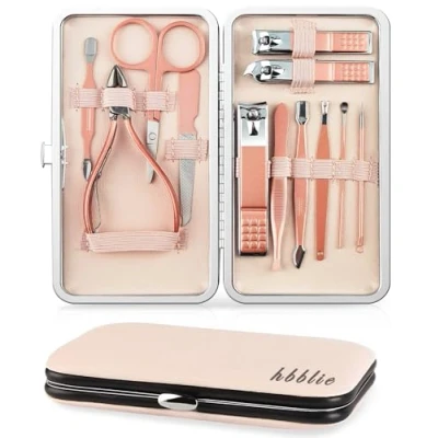 Image of hbblie Manicure Set 12 pcs for Women/Men Stainless Steel Nail Clippers Tools Pedicure Kit Gifts Professional Portable Grooming Travel Personal Care