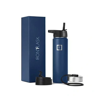 Image of Metal Water Bottle with Straw Lid 650ml 3 Lids Stainless Steel Double Walled Insulated Vacuum Leakproof Sports Gym Camping Hiking Hydration School Kids
