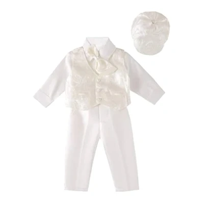 Image of Lito Angels Baby Boys&#039; Christening Baptism Gowns &amp; Clothing Set Ivory Suit Formal Outfit with Bonnet Hat, Age 6 9 Months (Tag Number 0S)