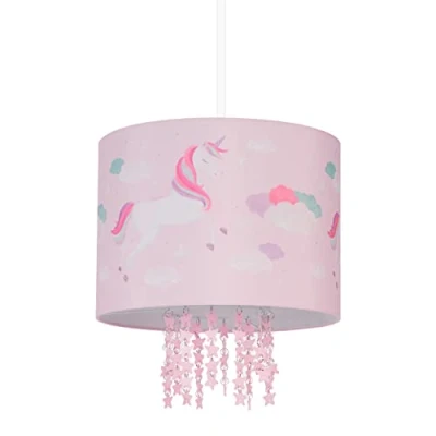 Image of Relaxdays Kids Light Fixture, Lampshade with Unicorn, 158 x 35 cm, E27, Hanging Lamp for Children&#039;s Room, Pink