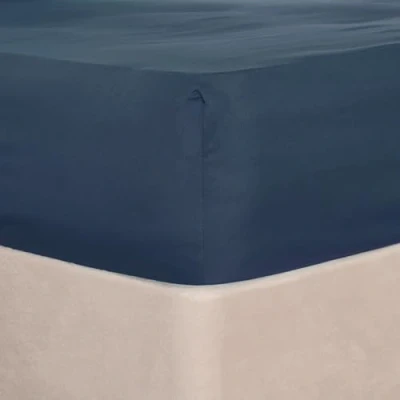 Image of Brentfords Single Bed Sheets Blue, Fitted Sheet Cover Easy Care Fade Resistant Ultra Soft Bedding Linen Microfibre Bed, Demin