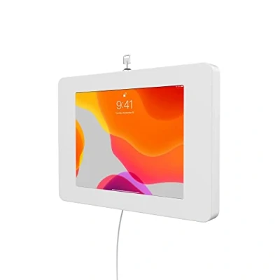 Image of Locking iPad Wall Mount CTA Anti Theft Small Tablet Enclosure w/Key Lock &amp; Interior Cable Routing for Mini 1, 2, 3, 4, 5, 6, 7 Samsung Tab A 8″, Lenovo E8 White (PAD PSWW)