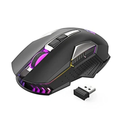 Image of MAGIC REFINER Wireless Gaming Mouse, X18 G502 2.4G Computer Mouse Silent Click with USB Receiver, 2400 DPI Optical, 7 RGB Light, Rechargeable Ultra Long Life Battery, for PC/Mac/PS4/XBOX Black