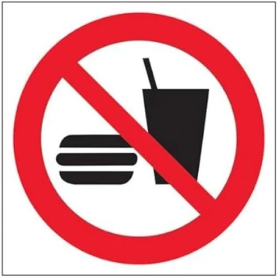Image of V Safety No Food Or Drink Symbol Prohibition Sign 200mm x Self Adhesive Vinyl