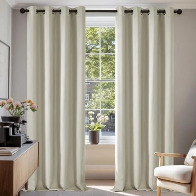 Image of Deconovo Super Soft Solid Thermal Insulated Eyelet Blackout Curtains for Living room 55x79 Inch Two Panels Light Beige