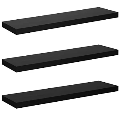 Image of WOLTU 3 Pcs Floating Shelf Black Wooden Wall Storage Display 80cm Long RG9318sz