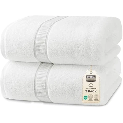 Image of Utopia Towels Premium Jumbo Bath Sheet (90 x 180 cm, 2 Pack) 100% Ring Spun Cotton Highly Absorbent and Quick Dry Extra Large Super Soft Hotel Quality Towel (White)