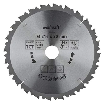Image of wolfcraft TC Cross and Mitre Cut Saw Blade, brown series I 6551000 Fast, rough cuts