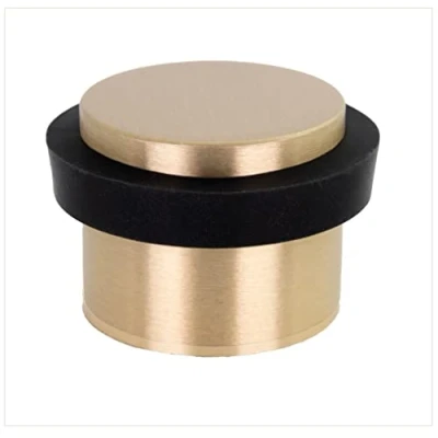 Image of EVI Herrajes, Adhesive Door Stop with Threaded Base, Matte Brass, Black Rubber, Ref I 191/24x19 DUAL LMT