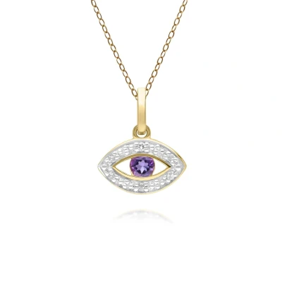 Image of ECFEW™ Dainty Evil Eye Amethyst &amp; Diamond Pendant in 9ct Yellow Gold