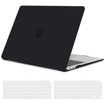 Image of TECOOL Case Compatible with MacBook Air 13 inch M1 A2337 A2179 A1932 Touch ID, 2020 2019 2018 Release, Ultra Slim Plastic Hard Shell &amp; UK EU Keyboard Cover, Soft Finish, Black