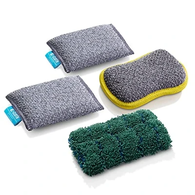 Image of E Cloth Sink Top Cleaning Set, Non Scratch Kitchen Scrub Sponge 2 Scrubbing Pads + 1 Washing Up Pad Dynamo, 4 Piece Set