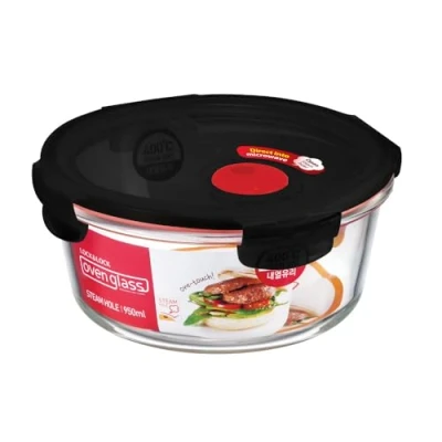 Image of LOCK &amp; Glass Food Container Suitable for Microwave Oven Borosilicate with Airtight Snap Locking Lid Meal Prep, Takeaway and Storage, 950 ml