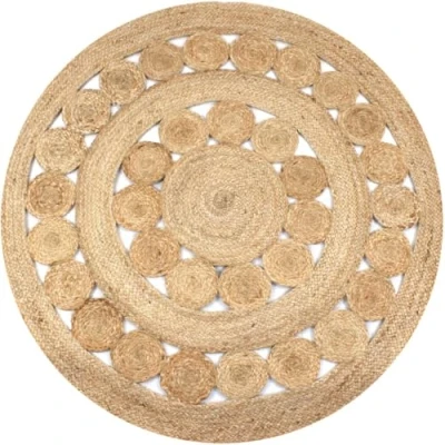 Image of vidaXL Handmade Area Rug Round Braided Jute Design 120 cm Diameter Natural Color Durable and Low Maintenance