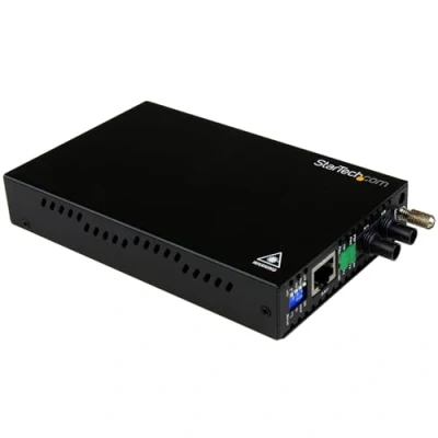 Image of StarTech.com 10/100 Mbps Ethernet to Fiber Optic Media Converter Steel Chassis Mount ST Multimode 1310nm 2km (ET90110ST2) ,Black,ST 2 Km