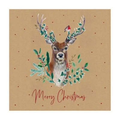 Image of Eurowrap Assorted Christmas Cards Xmas Stag, 2 Designs Merry and Seasons Greetings Eco Pack of 12