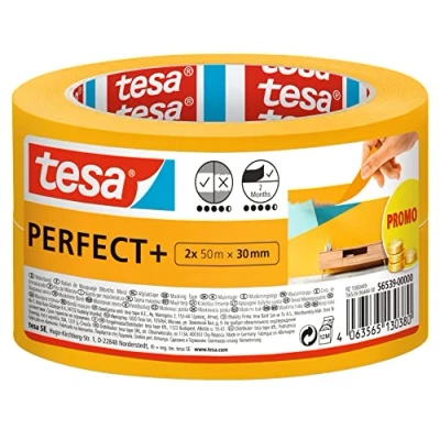 Image of tesa Masking Tape PerfectPlus Painter&#039;s Made of Thin Washi Paper for Precise During Painting Work Indoor use 2X 50 m x 30 mm