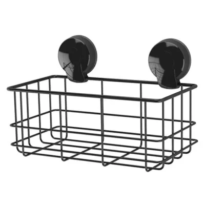 Image of Showerdrape Caddy Floating Shelves For Bathroom Suction Shower Organiser Bottle Storage Drill Free Rack Toiletries, Shampoo Holder, Black Corner Shelf