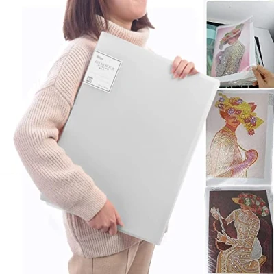 Image of KFGJ A3 30 Pages Diamond Painting Storage Book, Book Clear Pockets Sleeves Protectors Art Portfolio View Document Folder for Presentation, White