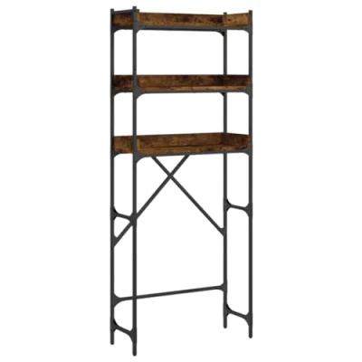 Image of vidaXL Washing Machine Shelf Smoked Oak Engineered Wood and Metal Frame, Freestanding with 3 tiers, Bathroom Laundry Room Storage