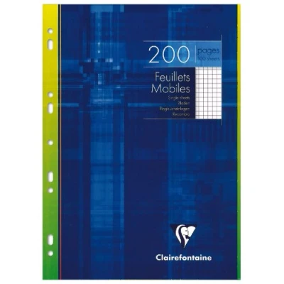 Image of Clairefontaine Ref 1752C Single Sheets (Pack of 100 Sheets) A4 Sized, 5/5 Squared Rulings, 90gsm Brushed Vellum Paper, Resealable Pack, Multi punched White
