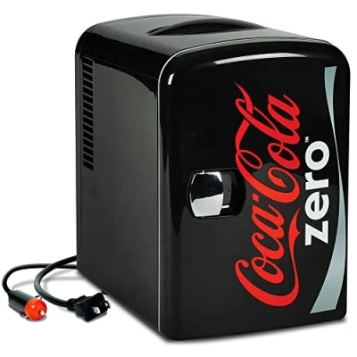 Image of Coca Cola Coke Zero Mini Fridge For Bedrooms 4L Small 6 Can Table Top Quiet Fridges Skincare Food Drinks Kids Home Car &amp; Travel 12v Portable Cooler Warmer Refrigerator, Gray