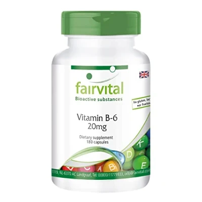 Image of Fairvital Vitamin B6 20mg Bulk Pack for 6 Months Vegan 180 Capsules pyridoxine