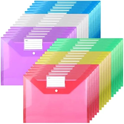 Image of Plastic Wallets A4 Folder Popper Document Wallet with Label Pocket 30PCS