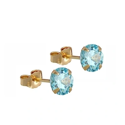 Image of 9ct gold 5mm round aquamarine stud earrings (March birthstone), gift box.