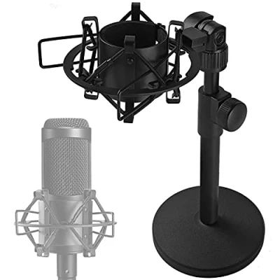 Image of Metal Desk Mic Stand with Shock Mount, Adjustable Table Microphone for Audio Technica AT2020 AT2020USB+ AT2035 ATR2500x Condenser Studio by Frgyee
