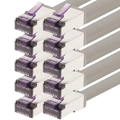 Image of 1aTTack.de 0.25 m CAT6a Superflex Ethernet Gigabit LAN Network Cable RJ45 CAT6 A Patch 10000 Mbit s SFTP PIMF 500 MHz Grey Pack of 10