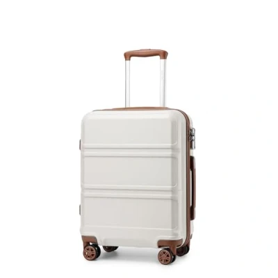 Image of Kono Carry on Suitcase Hand Small Cabin Luggage Hard Shell Lightweight Travel Trolley with TSA Lock and Sturdy 4 Spinner Wheels,(Cream White, 20&quot;)