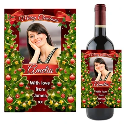 Image of Grehge rry Christmas Wine Champagne Bottle Photo Label Xmas Stocking Filler Gift Idea for him her N118
